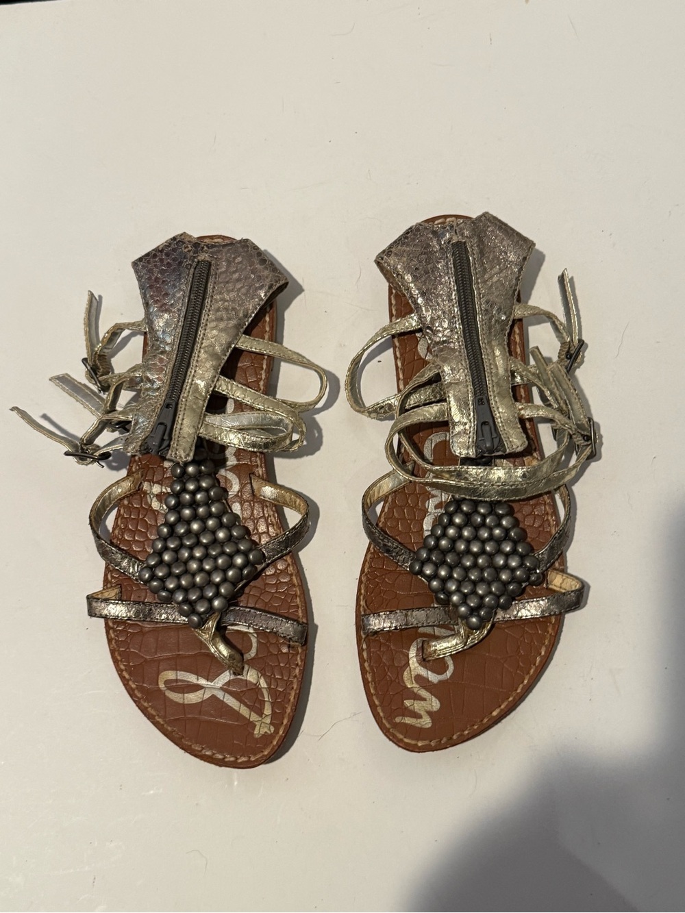 Sam Edelman Metallic Silver Strappy Beaded Gladiator Sandals